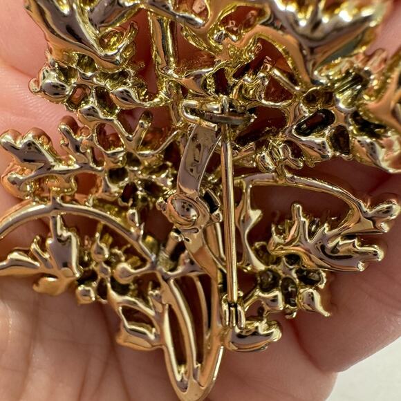 Vintage Gold Tone Rhinestone Brooch Estate Jewelry Pin Floral Cluster - Picture 7 of 9